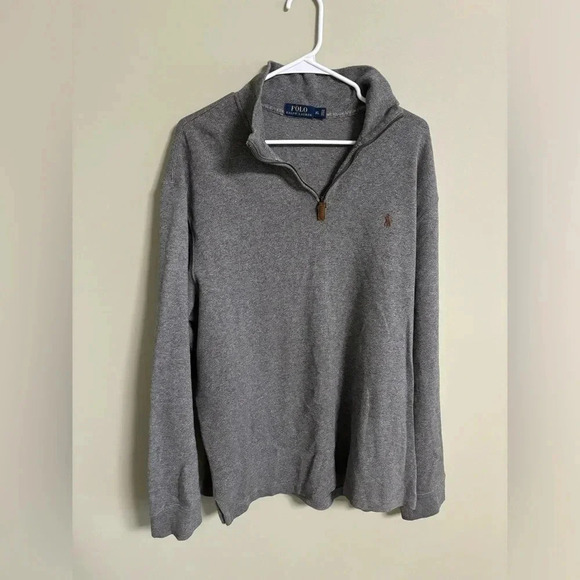 Polo Ralph Lauren Quarter Zip Mock Neck Pullover Sweater Gray Brown Pony Size XL - Picture 1 of 6